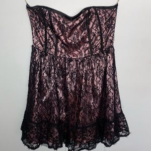 Agaci Black Lace and Pink Mini Formal Dress